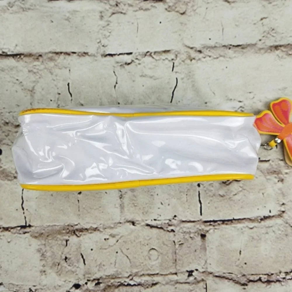 Clinique White Makeup Bag Cosmetic Zip Case Butterfly Yellow Red Orange Travel